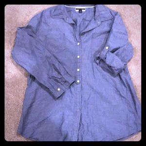 Denim tunic top with roll up sleeves
